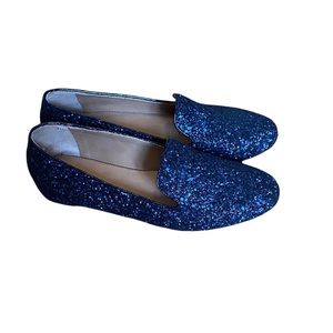 J Crew Blue Sparkle Round Toe Loafers Shoes Size 7.5